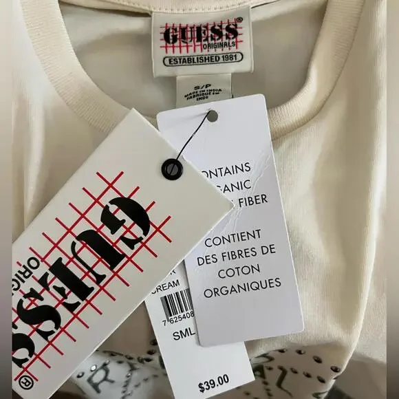 NWT Guess Originals PacSun Cream Crop Short Sleeve T-Shirt Small - Picture 2 of 2